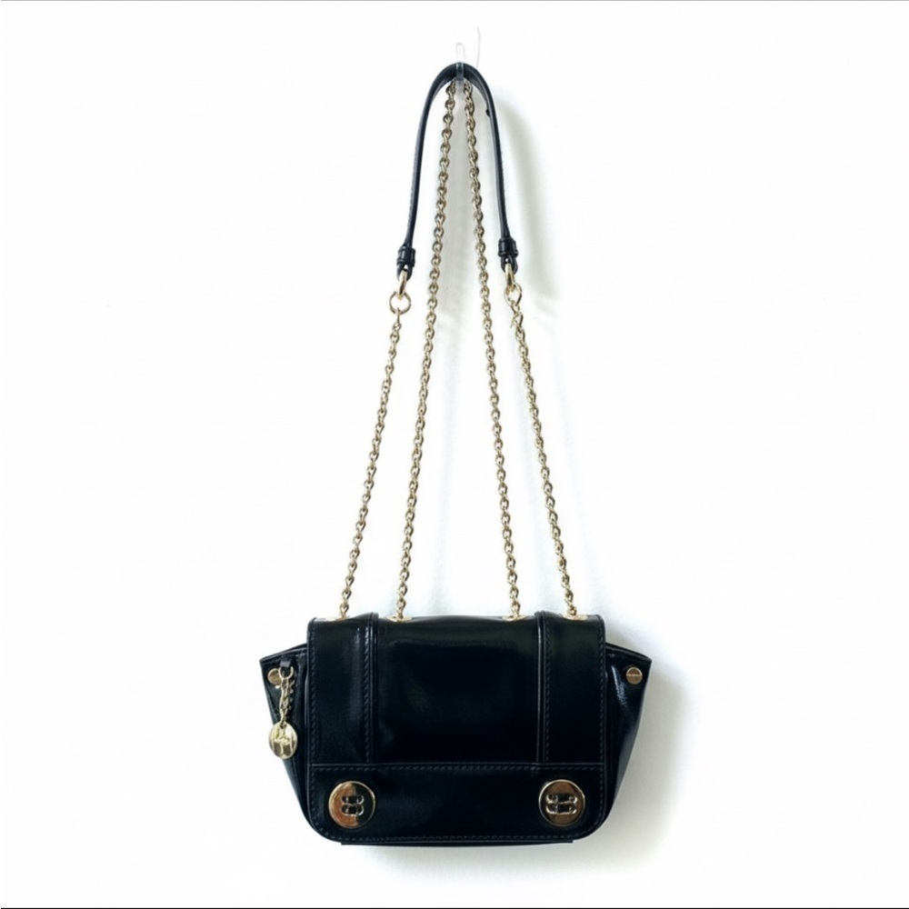 NWT! Milly Black Glazed Leather Mini Flap Cross Body Bag With Gold Chain